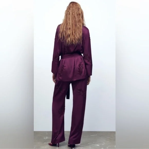Zara 2 Piece Embroidered Beaded Kimono and Pants Co Ord Set - Picture 4 of 9